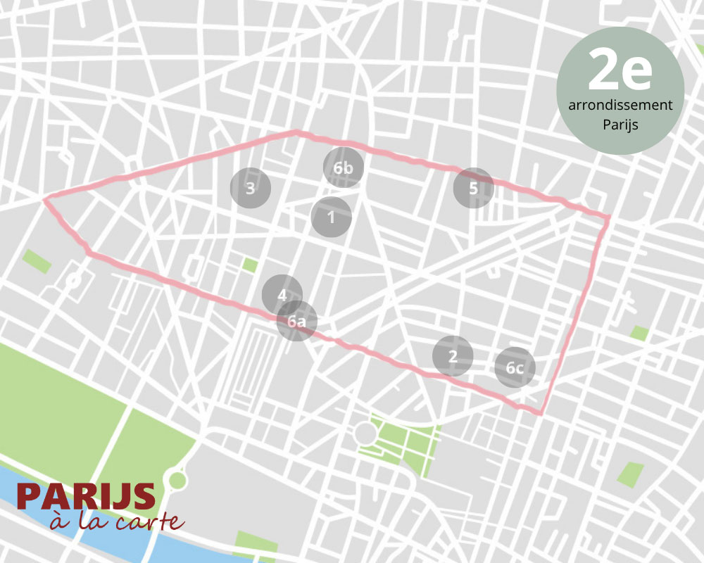 bezienswaardigheden op een kaart van het 2e arrondissement in Parijs